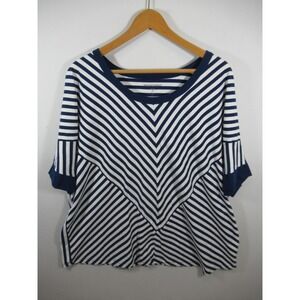 Woman Within Striped T-shirt Plus Size 2X Blue/White Short Sleeve